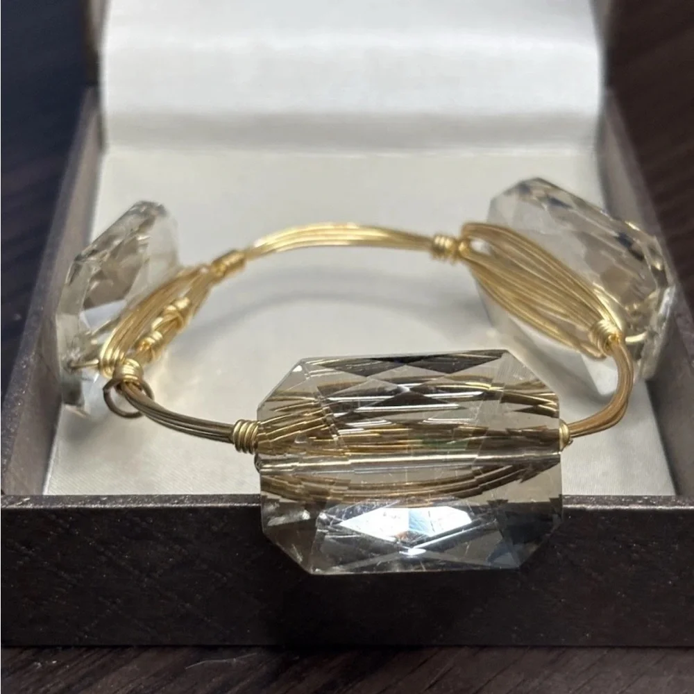 BOURBON & BOWTIES BANGLE BRACELET Smoky Faceted Crystal Statement Chunky Boho - Picture 2 of 8